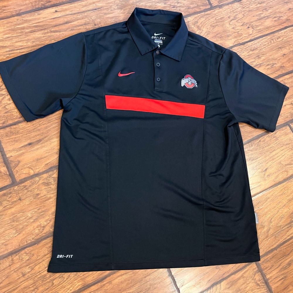 Ohio State Nike Polo Shirt mens Large black red OSU Dri Fit performance golf